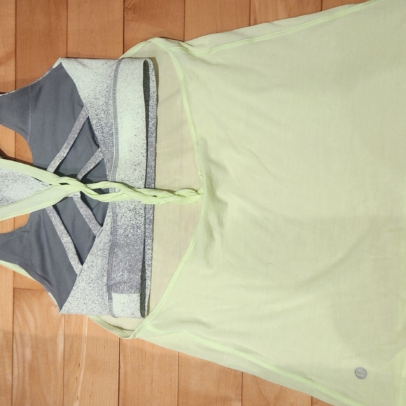 NEW! LULULEMON 2-in-1 tank top with built in sports bra in lemon/ grey in size 4 - Picture 11 of 14